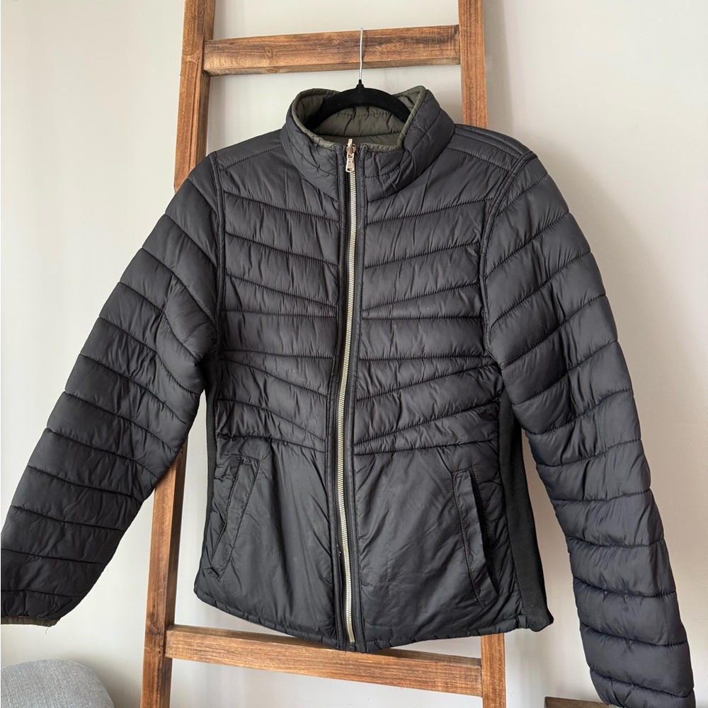 Black & Green Reversible Puffer Jacket